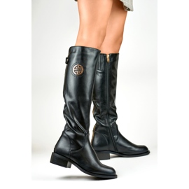 Bottines pour femmes avec fermeture éclair dorée le noir 4