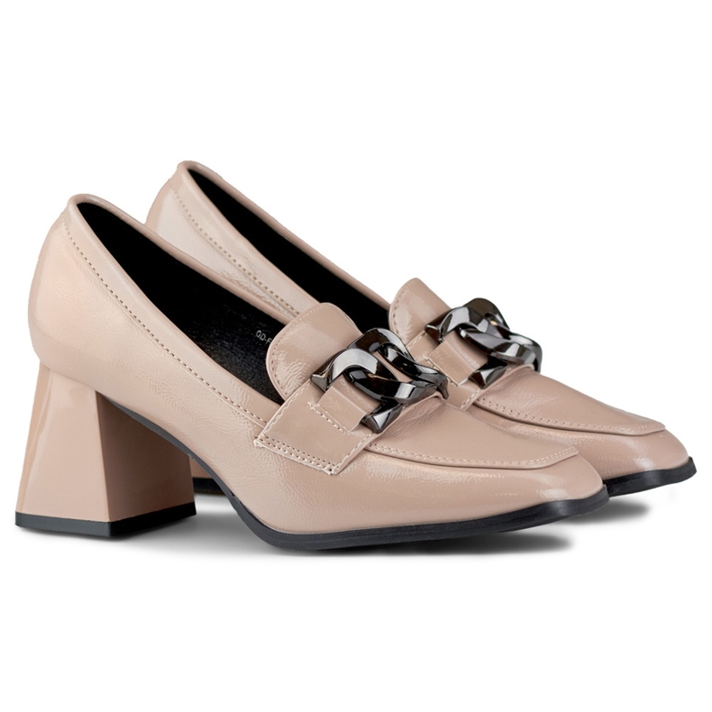 Mocassins femme en cuir verni beige 1 Mocassins femme en cuir verni beige 1