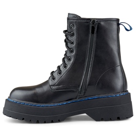 Bottes de travail classiques à lacets pour femme avec semelle épaisse le noir 1