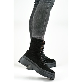 Bottines workwear femme en daim noir à semelle épaisse le noir 4
