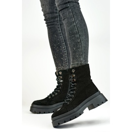 Bottines workwear femme en daim noir à semelle épaisse le noir 8