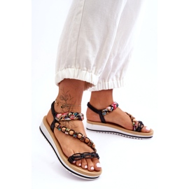 Sandales de coin femmes confortables avec des perles noires le noir 4