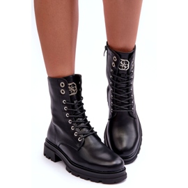 Bottes d'éco-cuir des femmes avec une décoration noire 1