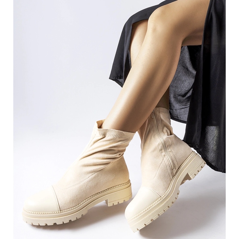 Bottines chaussettes en éco-daim beige de Cigliano 1