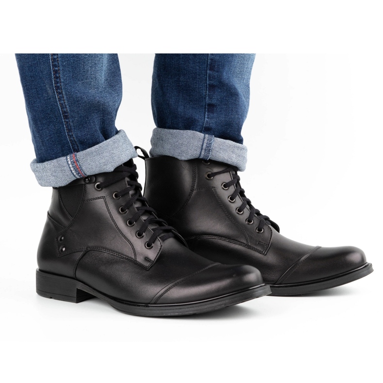 Olivier Bottes d'hiver en cuir pour hommes 7005KB noir 1