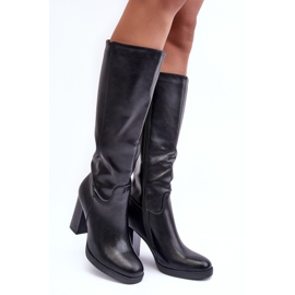Bottes hauteur genou en cuir élégantes, Felsha noir le noir 1