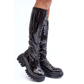 PS1 Bottines en cuir verni sur plateforme massive avec fermeture éclair, Black Ringo le noir 1