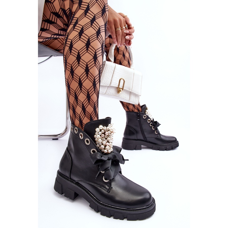 Bottines Plates Basses Décorées Noir Binga 1