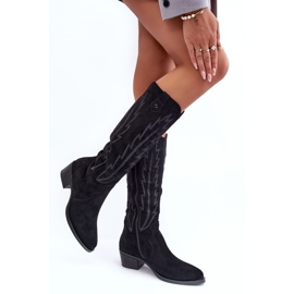Bottes cowboy à talons bas en daim noir Lunah le noir 3