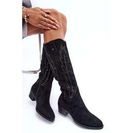 Bottes cowboy à talons bas en daim noir Lunah le noir 5