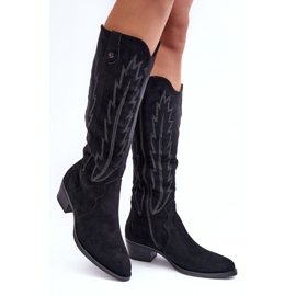 Bottes cowboy à talons bas en daim noir Lunah le noir 6