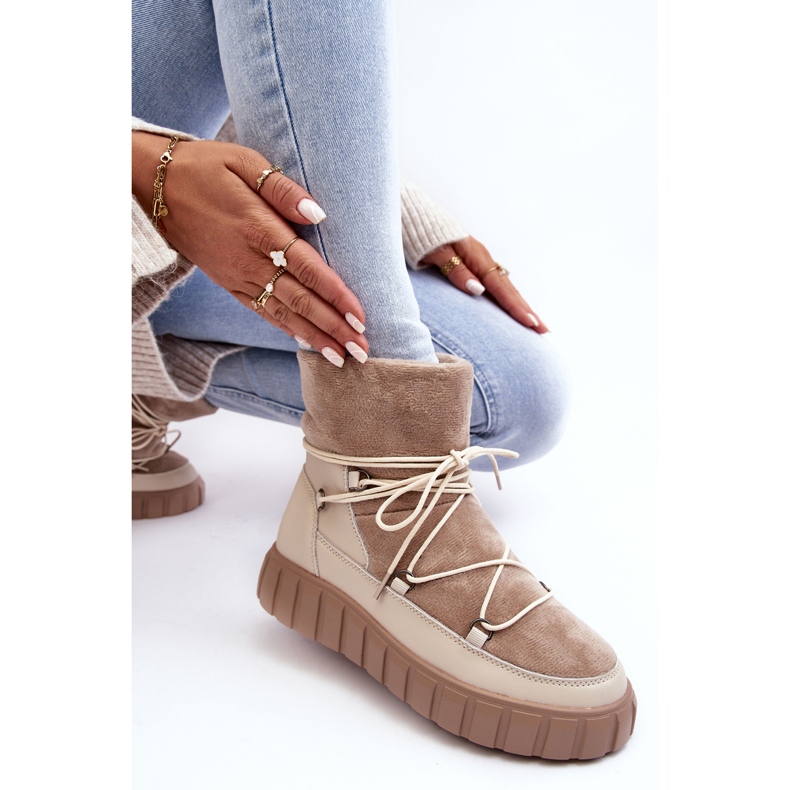 Vinceza Bottes de neige en cuir beige sur plateforme Maxava 1