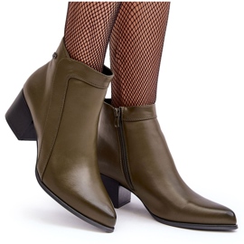 Sergio Leone Bottes à Talons Bas en Cuir Olive Cidi vert 7