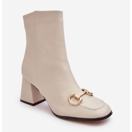 PH2 Bottines à talons en cuir Pamelinta beige avec décoration 1