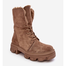 PS1 Bottines à Lacets En Daim Avec Fourrure, Beige Foncé Frendo brun 3