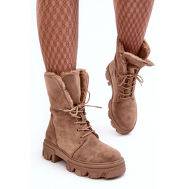 PS1 Bottines à Lacets En Daim Avec Fourrure, Beige Foncé Frendo brun 8