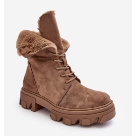 PS1 Bottines à Lacets En Daim Avec Fourrure, Beige Foncé Frendo brun 5