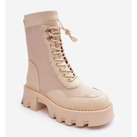 PS1 Bottines de travail épaisses en cuir beige pour femmes Seloma 1