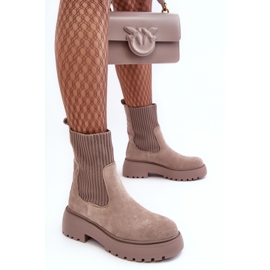 PS1 Bottines En Daim Avec Chaussette Sur Plateforme Et Talon Plat, Beige Foncé Rewam 5