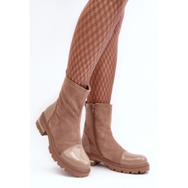 PS1 Bottes Plates Classiques En Cuir Beige Shendete 2