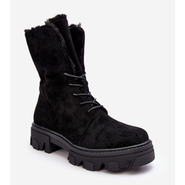 PS1 Bottines Worker à lacets en daim avec fourrure, noir Frendo le noir 2