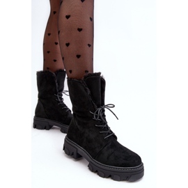 PS1 Bottines Worker à lacets en daim avec fourrure, noir Frendo le noir 1