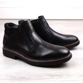 Bottines pour hommes en cuir, doublées de laine, noires Rieker 33151-00 le noir 1 Bottines pour hommes en cuir, doublées de laine, noires Rieker 33151-00 le noir 1