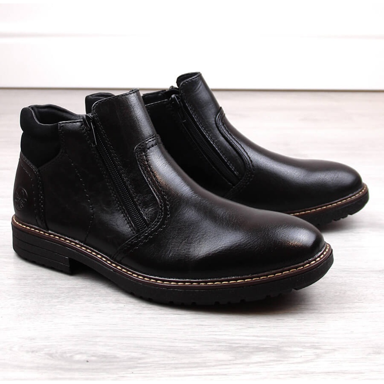 Bottines pour hommes en cuir, doublées de laine, noires Rieker 33151-00 le noir 1 Bottines pour hommes en cuir, doublées de laine, noires Rieker 33151-00 le noir 1