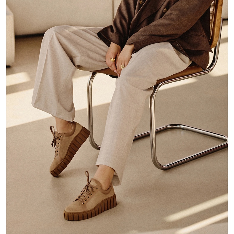 Marco Shoes Augmenter les baskets avec un fond plus épais beige 1