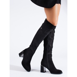 Bottes à talons hauts Shelovet classiques en daim le noir 1