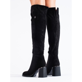 Bottes à talons hauts Shelovet classiques en daim le noir 3