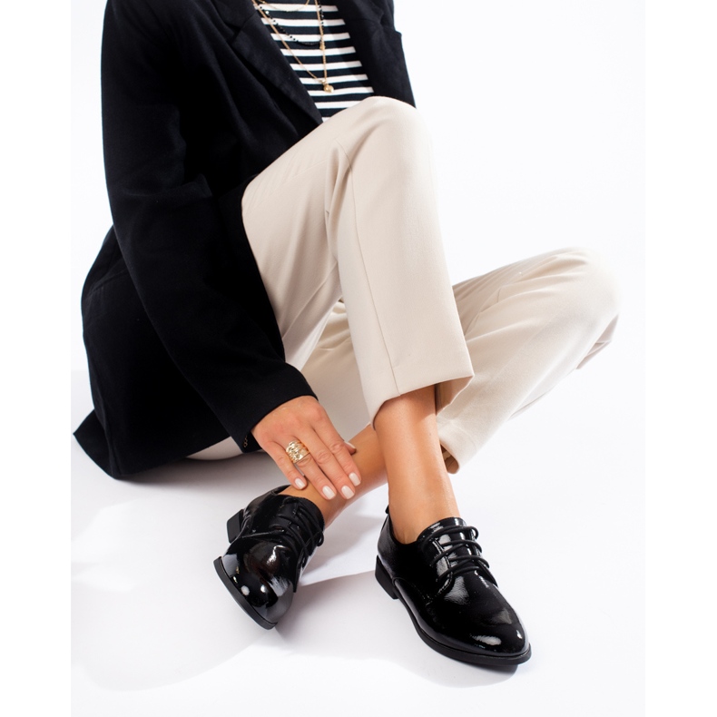 Richelieus à lacets Shelovet noirs vernis 1
