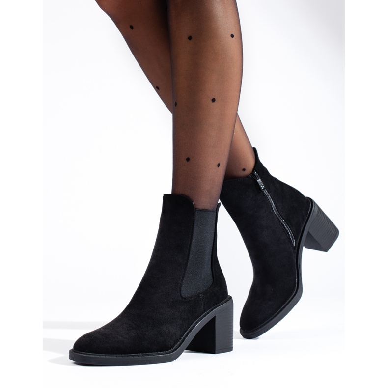 Bottines Chelsea femme en daim noir à talons hauts Shelovet le noir 2