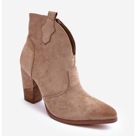 PS1 Bottes de cowboy en daim beiges sur un talon haut 1