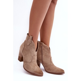 PS1 Bottes de cowboy en daim beiges sur un talon haut 3