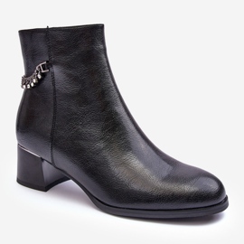 Seastar Bottines à Talon Bas en Cuir Noir Rennie 1