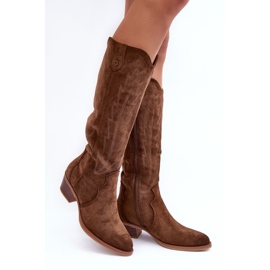 PS1 Bottes cowboy à talons bas en daim marron Lunah brun 1