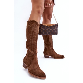 PS1 Bottes cowboy à talons bas en daim marron Lunah brun 4