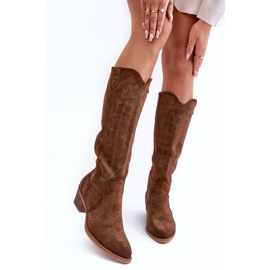 PS1 Bottes cowboy à talons bas en daim marron Lunah brun 2