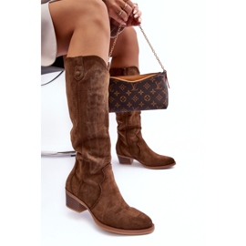 PS1 Bottes cowboy à talons bas en daim marron Lunah brun 5