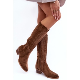 PS1 Bottes cowboy à talons bas en daim marron Lunah brun 3