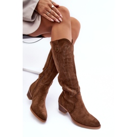 PS1 Bottes cowboy à talons bas en daim marron Lunah brun 6
