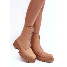 PS1 Bottines Plates En Cuir Avec Fermeture Éclair Camel Vimal beige 3