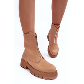 PS1 Bottines Plates En Cuir Avec Fermeture Éclair Camel Vimal beige 6
