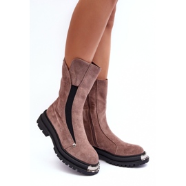 PS1 Bottes isolées en daim sur talon plat, Palimra beige foncé 1