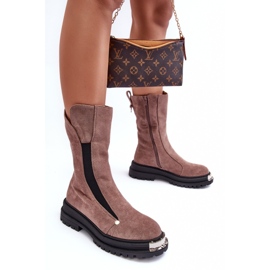 PS1 Bottes isolées en daim sur talon plat, Palimra beige foncé 5