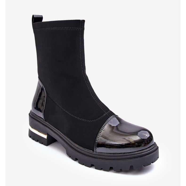 PS1 Bottes plates classiques en cuir noir Shendete 2