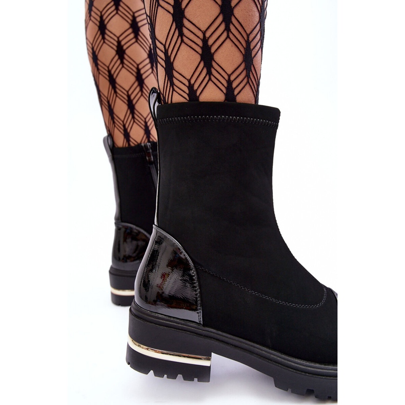 PS1 Bottes plates classiques en cuir noir Shendete 1