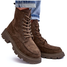 PS1 Bottines Trappeur Isolées En Daim Sur Talon Plat, Vert Foncé Zikey 9