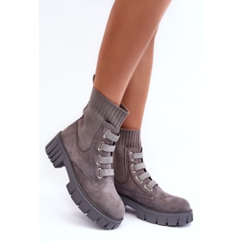 PS1 Bottines chaussettes à enfiler en daim gris Hope 2